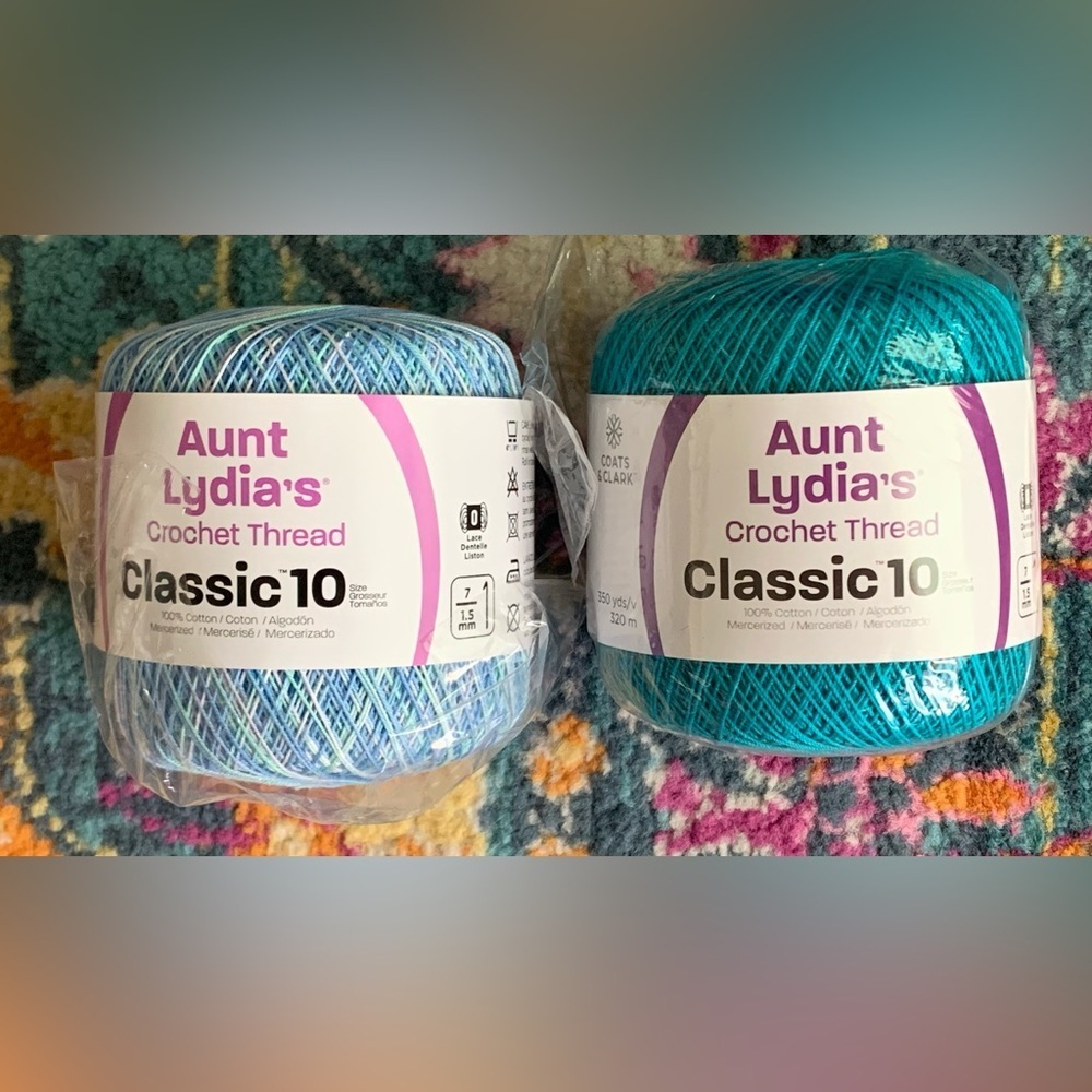 NWT, Aunt Lydia's Crochet Thread, Classic 10 - In Ocean and Peacock